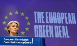 La présidente de la Commission européenne Ursula von der Leyn los d'une conférence de presse, le 28 octobre 2021 à Bruxelles, avant le sommet du G20, 