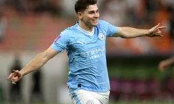 L'attaquant argentin de Manchester City Julian Alvarez auteur d'un doublé en finale du Mondial des clubs contre Fluminense, le 22 décembre 2023 à Jeddah