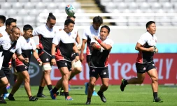 Les Japonais lors d'une séance d'entraßnement à Tokyo, le 19 septembre 2019, en vue de leur match ontre la Russie au Mondial
