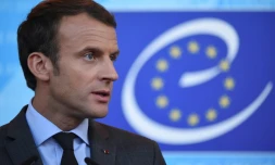 Emmanuel Macron lors d'un point presse au Conseil de l'Europe à Strasbourg, le 31 octobre 2017