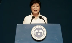 La présidente sud-coréenne Park Geun-Hye intervient à Séoul, le 15 août 2016