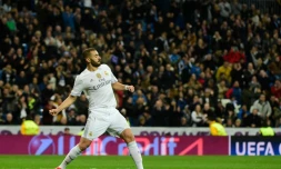 L'attaquant du Real Madrid Karim Benzema, après un but contre Malmö, le 8 décembre 2015 à Bernabeu