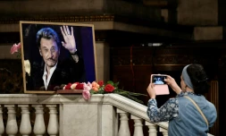 Hommage à Johnny Hallyday, qui aurait eu 75 ans, en l'église de la Madeleine à Paris, le 15 juin 2018