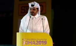 Le cheikh Joaan ben Hamad al-Thani, président du comité olympique qatari, lors de la cérémonie d'ouverture des Mondiaux d'athlétisme de Doha, le 27 septembre 2019