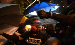Manifestants Ă Hong Kong pour le cinquiĂšme anniversaire du "Mouvement des Parapluies", le 28 septembre 2019