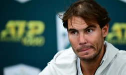 L'Espagnol Rafael Nadal en conférence de presse pour annoncer son forfait en demi-finale du Masters 1000 de Paris face au Canadien Denis Shapovalov, le 2 novembre 2019