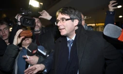 Le président destitué de Catalogne Carles Puigdemont, arrive à l'aéroport de Copenhague, le 22 janvier 2018