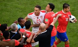 Echauffourrée lors du match Costa Rica-Serbie, le 17 juin 2018 à Samara   