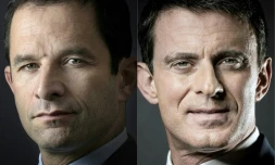 Montage réalisé le 22 janvier 2017 à Paris de portraits d'archives de Benoît Hamon et Manuel Valls