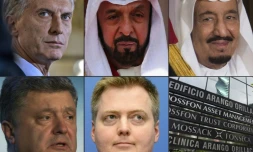 (H à G) le président argentin M. Macri, le Cheikh Khalifa émir d'Abou Dabi et président des E.A.U., le roi d'Arabie saoudite Salman bin Abdulaziz, le président ukrainien Petro Porochenko et le Premier ministre islandais, Sigmundur D. Gunnlaugsson