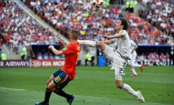 Le milieu de terrain russe Aleksandr Erokhin (d) entré à la 97e minute lors de la prolongation contre l'Espagne au Mondial le 1er juillet 2018