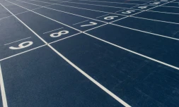 Ligne d'arrivée sur la piste d'athlétisme du Stade Olympique de Rio, le 16 mai 2016