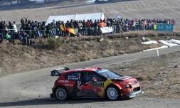 Sébastien Ogier au volant de sa Citroën C3 lors de la spéciale N.10 entre Saint-Léger-les-Mélèzes et La Batie-Neuve, au Rallye de Monte-Carlo, le 26 janvier 2019 