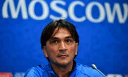 Le sélection de la Croatie Zlatko Dalic en conférence de presse à Moscou le 10 juillet 2018 veille de la demi-finale face à l'Angleterre