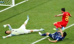 Le milieu de terrain belge Nacer Chadli (d) auteur du but de la qualification en quarts de finale du Mondial face au Japon le 2 juillet 2018