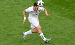 Le milieu de terrain uruguayen Cristian Rodriguez face à l'Egypte lors du Mondial, le 15 juin 2018 à Ekaterinbourg 
