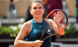 La Roumaine Simona Halep après son succès sur l'Allemande Angelique Kerber, le 6 juin 2018 à Roland-Garros