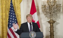 Le président américain Donald Trump lors d'une conférence de presse conjointe avec le Premier ministre canadien Justin Trudeau à Washington, le 13 février 2017