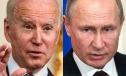 Montage photo montrant Joe Biden le 15 mars 2021 à Washington et Vladimir Poutine le 5 mars 2020 à Moscou
