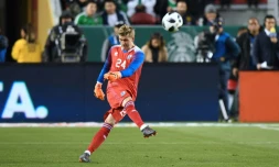 Le gardien islandais Rúnar Alex Rúnarsson lors d'un match amical contre le Mexique, le 23 mars 2018 à Santa Clara 