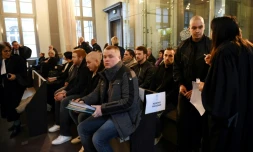 Les membres du White Wolves Klan, groupuscule néonazi ultra-violent, avant le début de leur procès devant le tribunal correctionnel d'Amiens, le 27 mars 2017