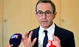 Le ministre de l'Intérieur Bruno Retailleau lors d'une conférence de presse, Versailles, le 24 janvier 2025