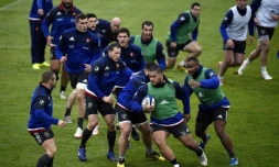 Les joueurs du XV de France à l'entraßnement à Marcoussis, le 2 février 2016