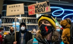 Manifestation contre la quasi interdiction de l'avortement, le 29 janvier 2021 Ă Varsovie, en Pologne