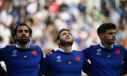 Les joueurs de l'équipe de France avant le match contre les Etats-Unis, le 2 octobre 2019 à Fukuoka.