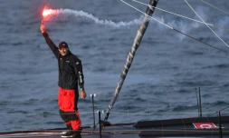 Le skipper français Jérémie Beyou (Charal) remporte la Vendée-Arctique, le 14 juillet 2020 aux Sables-d'Olonne