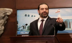 Conférence de presse du Premier ministre libanais Saad Hariri au palais présidentiel à Baabda, à l'est de Beyrouth, le 31 janvier 2019, après l'annonce d'un nouveau gouvernement