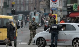 Des policiers et soldats contrôlent un véhicule à l'entrée de la ville de Strasbourg, le 27 novembre 2015