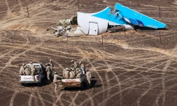 Une photographie prise par le ministĂšre russe des Urgences oĂč l'on voit l'avion Metrojet qui s'est Ă©crasĂ© Ă Wadi al-Zolomat en Egypte le 1er novembre 2015