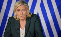 Marine Le Pen, candidate du RN à la présidentielle, lors d'une rencontre avec le syndicat de police Alliance, le 2 février 2022 à Paris