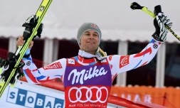 Le Français Alexis Pinturault, vainqueur du petit globe du Super-combiné, le 19 février 20116 à Chamonix