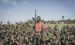 Des soldats éthiopiens en formation à Dabat, au sud du Tigré, le 15 septembre 2021 