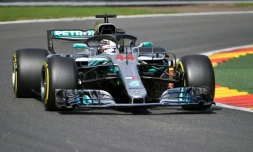 Le Britannique Lewis Hamilton (Mercedes) lors des qualifications du Grand Prix de Belgique sur le circuit de Spa-Francorchamps, le 25 août 2018 