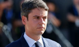 Le Premier ministre Gabriel Attal arrive pour assister au défilé du 14-Juillet, le 14 juillet 2024 à Paris