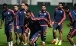 Les Lyonnais à l'entraßnement au stade de Gerland, le 3 novembre 2015, à la veille d'affronter le Zenit St-Pétersbourg en Ligue des champions