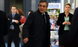 Francois Fillon à son arrivée au siège de LR le 6 mars 2017 à Paris