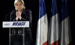 Marine Le Pen lors d'un rassemblement de campagne à Mirande le 9 mars 2017 