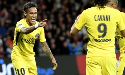 La joie de Neymar après son premier but pour le PSG face à Guingamp au Roudourou, le 13 août 2017