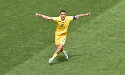 Nicolae Stanciu auteur d'une frappe superbe pour la Roumanie face Ă l'Ukraine, Ă l'Euro-2024, le 17 juin 2024 Ă Munich