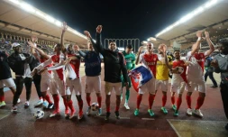 Les joueurs de Monaco exultent après avoir battu Dortmund en quart de finale retour de C1 à Louis II, le 19 avril 2017 