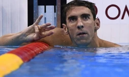 Michael Phelps après son succès en finale du 200 m 4 nages, aux JO de Rio le 11 août 2016