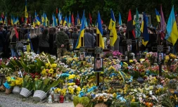 Funérailles d'un soldat ukrainien mort au combat, le 16 mai 2023 à Lviv, en Ukraine