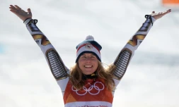 La Tchèque Ester Ledecka en or au Super G aux JO de Pyeongchang le 17 février 2018