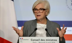 La ministre des Armées, Catherine Vautrin, lors d'une conférence de presse à l'issue du Conseil des ministres à l'Élysée, le 8 avril 2026 à Paris