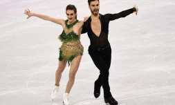 Le couple français Gabriella Papadakis et Guillaume Cizeron lors du programme court de danse sur glace des Jeux de Pyeongchang, le 19 février 2018