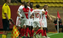 La joie des Monégasques après le but de Thomas Lemar (N.27) contre Tottenham en Ligue des champions, le 22 novembre 2016 à Louis-II